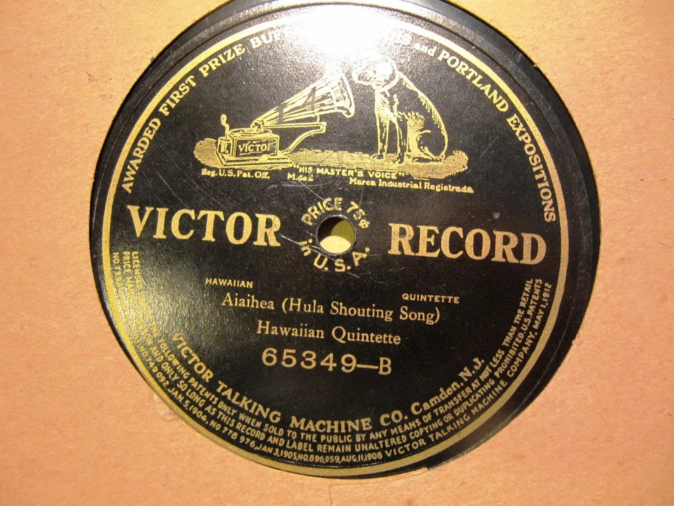 Hula Song 1913 Walter Kolomoku HAWAIIAN QUINTET Steel Guitar Aiaihe VICTOR 65349 Foto 2 de 2