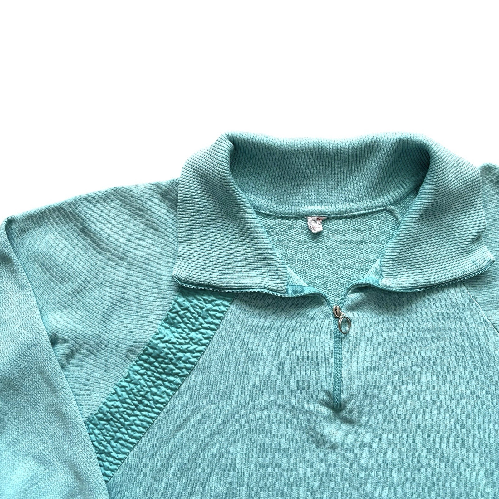 Vintage 80s Polo Style Top Aqua Blue Retro Indie New Wave 42" image 3