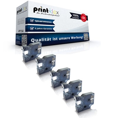 5x Premium Schriftbänder für Dymo 45021 12mm Weiß auf Schwarz - Easy Print Serie