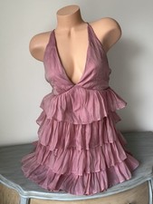 Fairy Y2K Mini   Dress Ruffle S Sheen Deep V Coquette Romantic Chic Romantasy