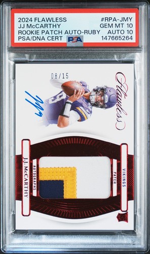 2024 PANINI FLAWLESS RPA RUBY JJ MCCARTHY ROOKIE RC 8/15 PSA 10 DNA AUTO 10