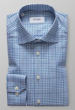 Men ETON Texture Twill Shirt Sky Blue Slim Fit Size 40 15 3/4