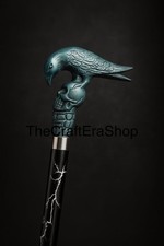Antique Raven Brass Handle Walking Cane Gothic Steampunk Wooden Stick 37 Inch