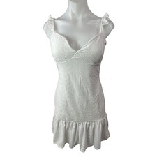 NEW Fashion Nova Eleanor White Embroidered Eyelet Ruffle Tank Mini Dress Size L