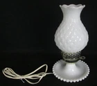 Vintage 10 1/2" Milk Glass Quilted Diamond Hurricane Style Table/Night Lamp