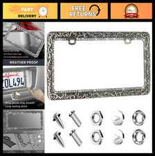 Antique Metal License Plate Frame With Bling Crystal Rhinestones - Universal Fit