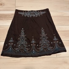 Vintage Y2K Heartsoul Brown And Blue Embroidered Midi Skirt 9 Academia Indie