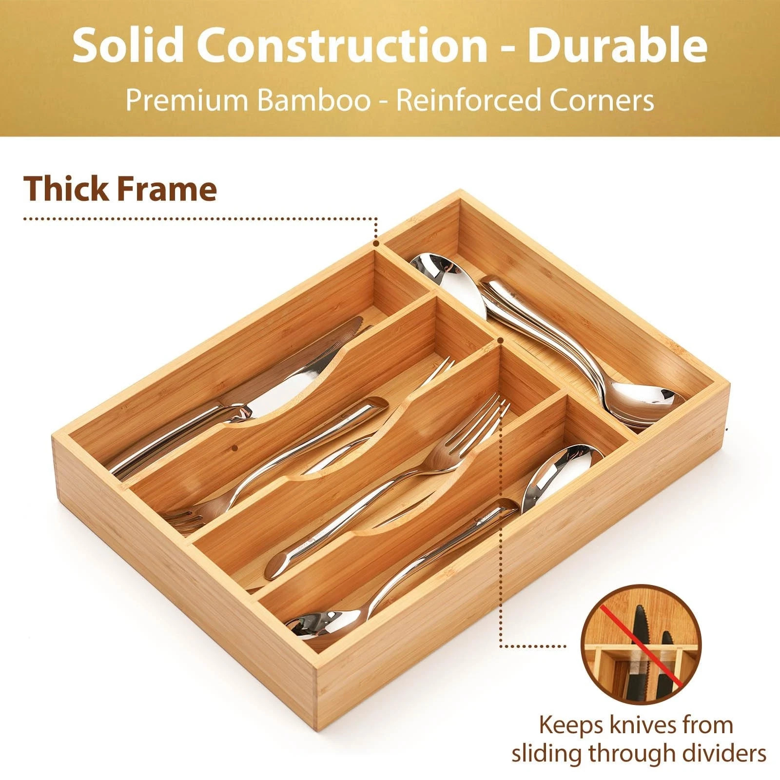Bamboo Kitchen Drawer Organizer 11 Inch Silverware Utensils Tray Holder