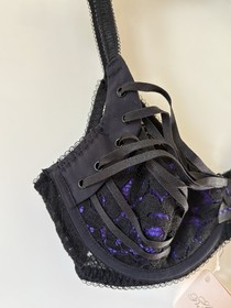 NWT Agent Provocateur RUDY Demi Cup Black Purple Bra 36A Boudoir Cutout Vamp