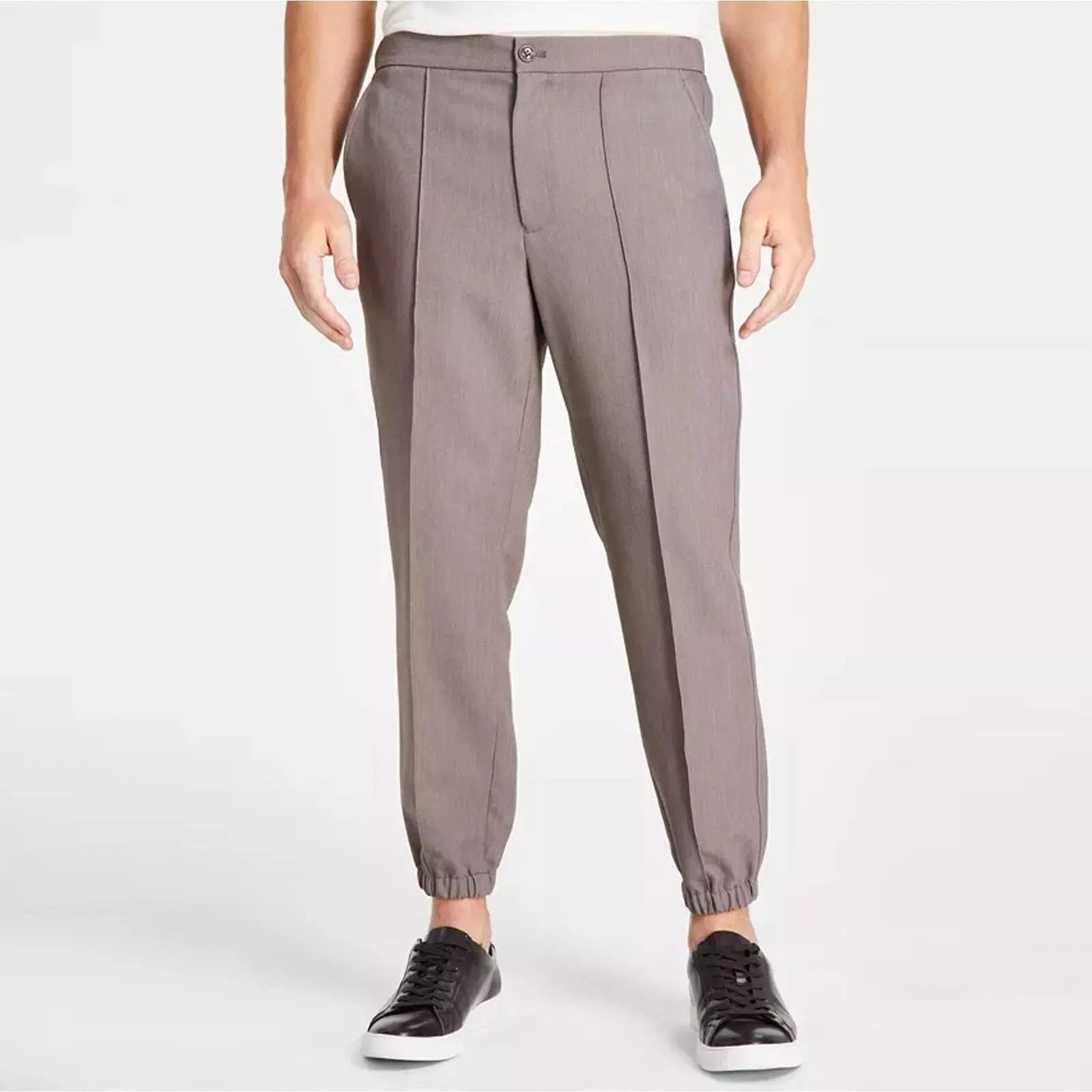 Alfani Men's Regular-Fit Stretch Pleated Joggers Bolgio Taupe Heather-3XL
