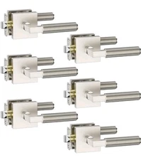 Asidrama 6 Pack Privacy Brushed Nickel Door Handles Door Lever with Door Knobs