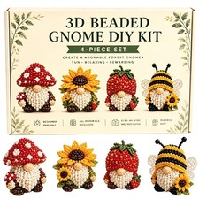 3D Beaded Gnome Diy Kit, 4-piece Set Mini Beaded Gnome Craft Kit