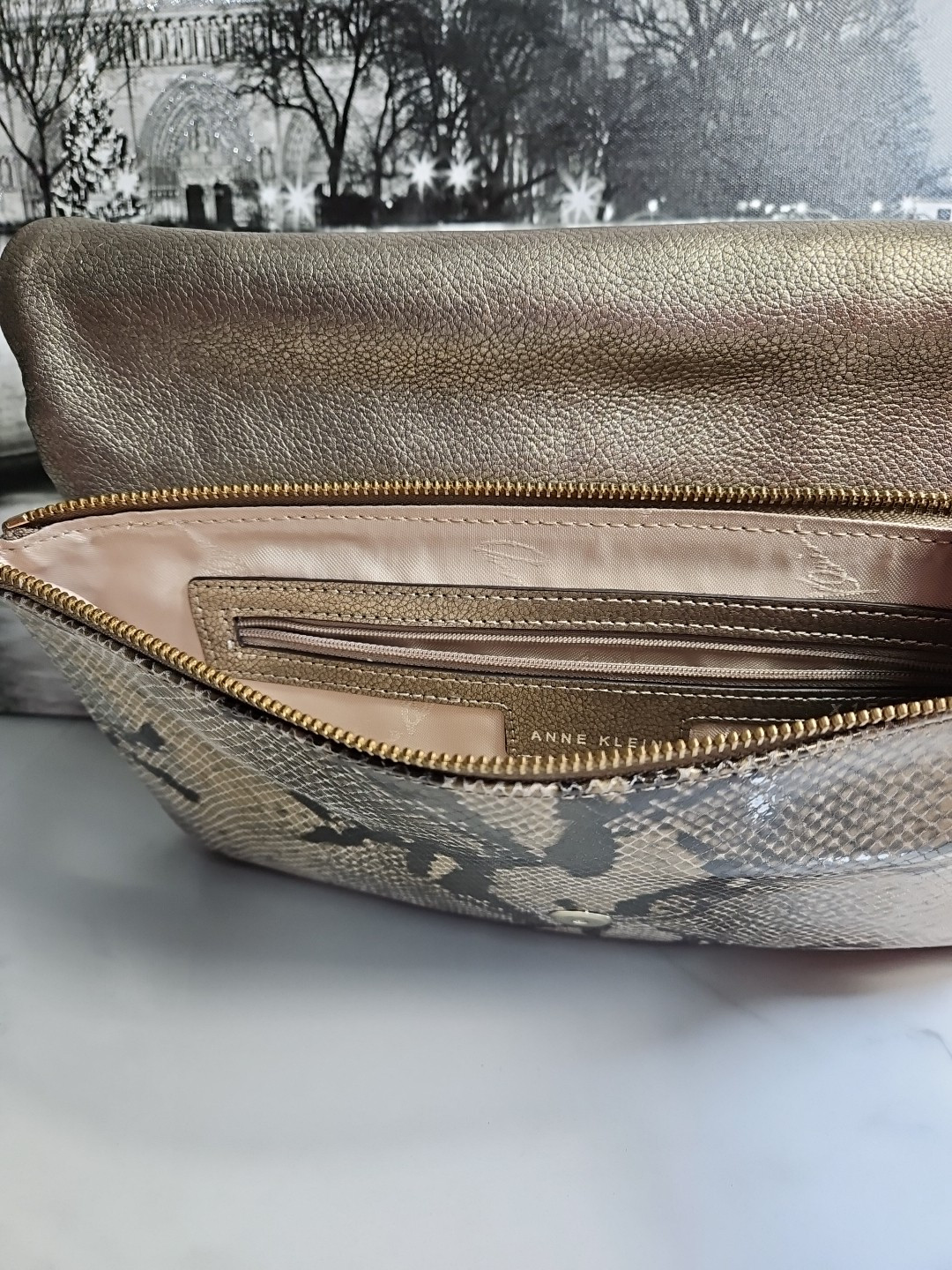 Anne Klein Mettalic Gold/ Python Pattern 3 Pocket… - image 7