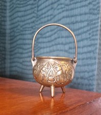 Mini Vintage Brass Three-Legged Witches Cauldron Pot with Handle Incense Burner