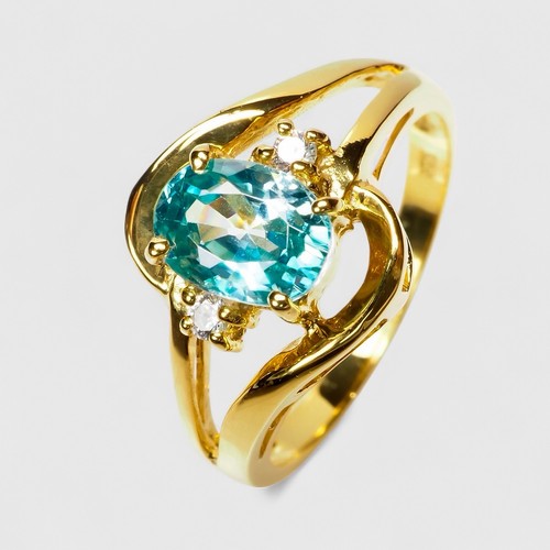 Neon Blue Zircon Rare 1.40Ct 24K Gold Plated 925 Sterling Silver Rings Size 6.25
