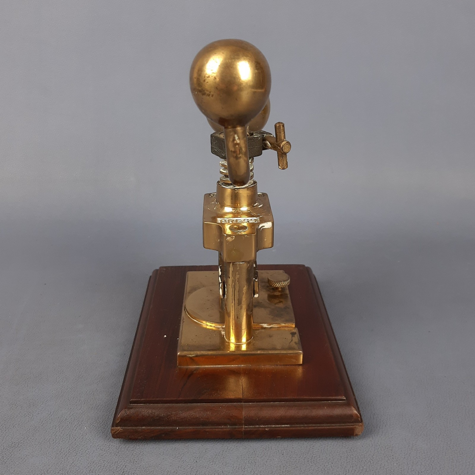 Antique Brass Weighing Scale Schaefer Press On Wooden Base Vintage 60s