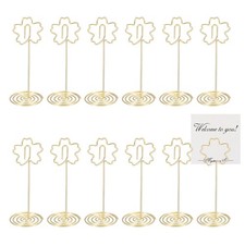 12 Pack 3.35 Inch Table Number Holders, Flower Place Card Holders, Gold