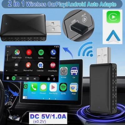 2 in 1 Wireless Android Auto Adapter Carplay Adapter USB Car Dongle Connect Box