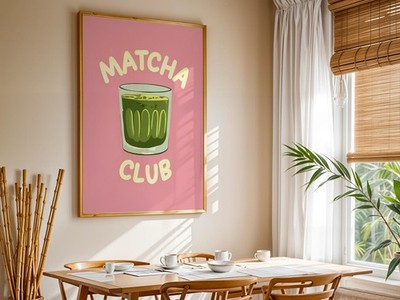 Matcha Club Print, Pink Kitchen Decor, Trendy Matcha Poster, Cozy Cafe Print