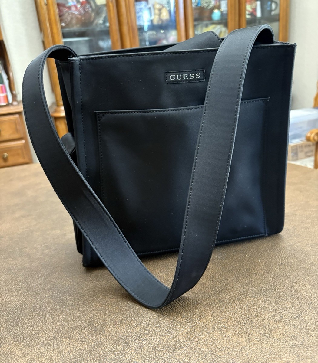 VTG GUESS Black Nylon Shoulder Bag Tote Purse Y2K side Pocket