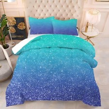 Blue Galaxy Gradient Glitter Color Comforter Sets Full Size Rainbow Tie Dye O...