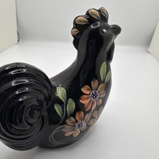 Fenton Lenox Black Rooster Chicken Flowers Signed Rare Gift K5