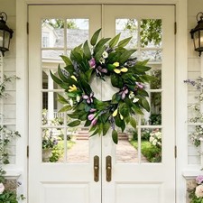 Floral Wreath 50CM with Realistic Butterflies for Outdoor Cottage Door Hanging