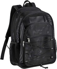 Heavy Duty Mesh Backpack, See Through College Backpack, Semi-transparent Black