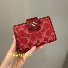 Coach Medium Corner Zip Wallet In Signature Denim CDF13 denim/Silver/True Red