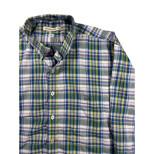 Southern Point Co Mens XL Plaid Button Down Shirt Blue Green Long Sleeve Logo