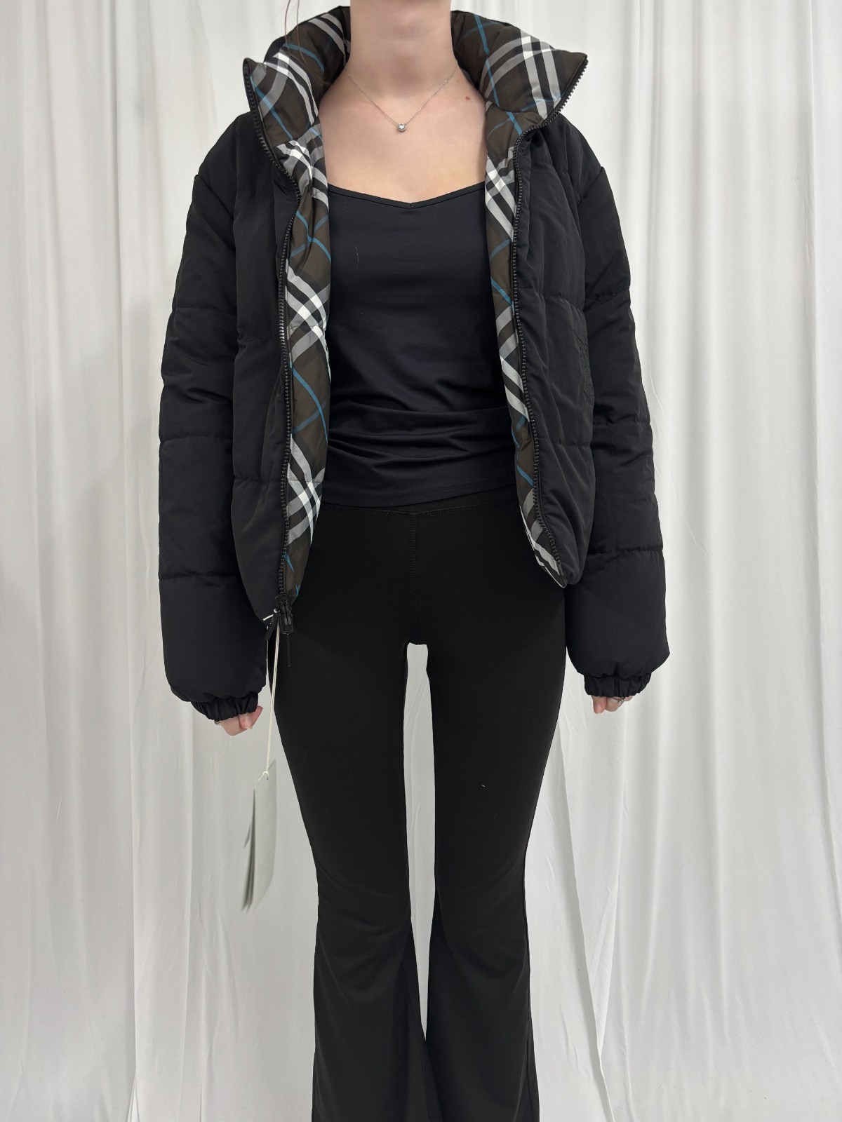Burberry Reversible Check Puffer Jacket Black Khaki Men’s/Women’s Size Small image 4