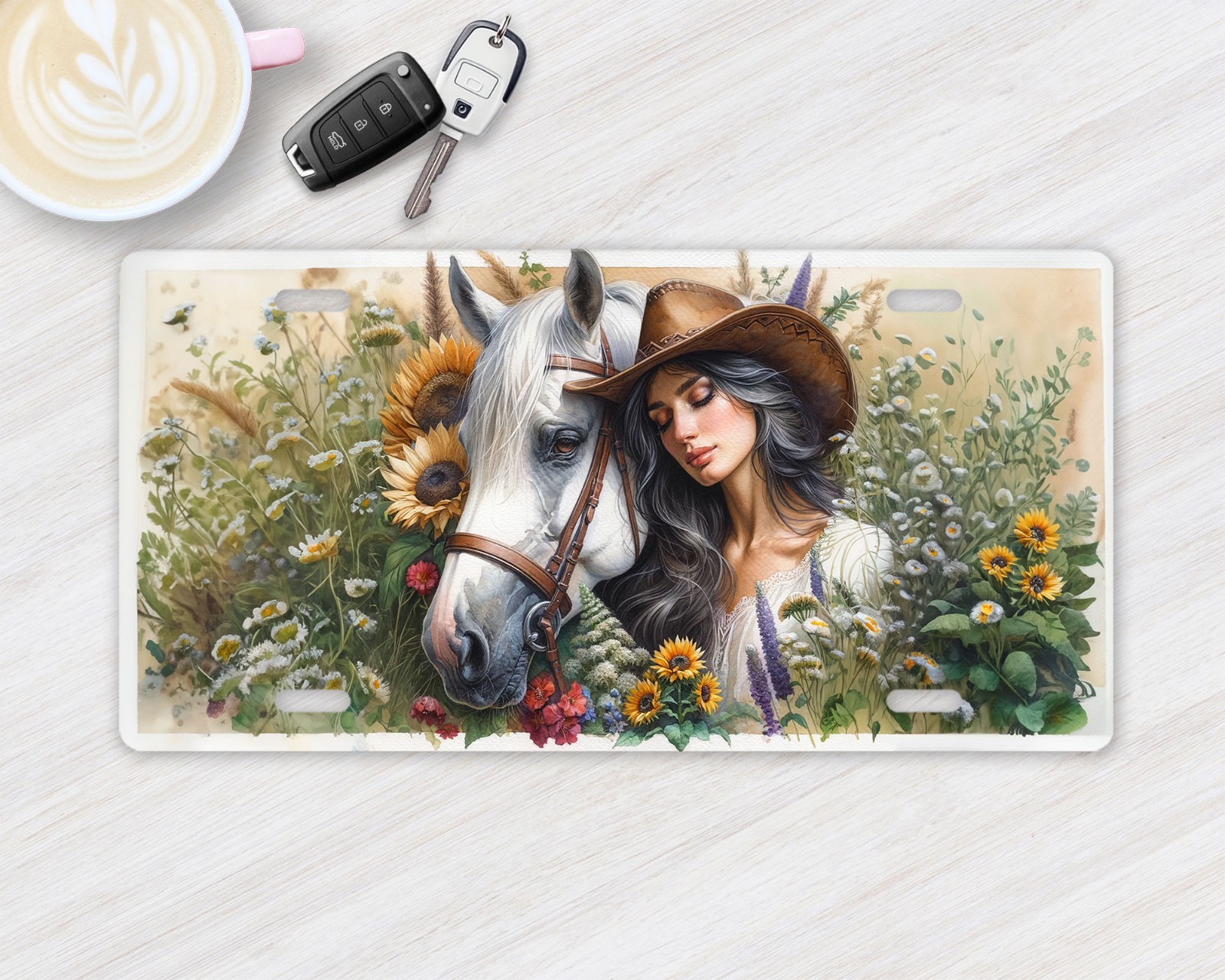 Girl and  Horse Wildflower Field Front License Plate Car Accessory Vanity Plate