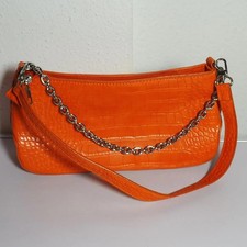 Borsa Pieces Baguette arancione effetto coccodrillo catena stile Y2K ottime condizioni donna
