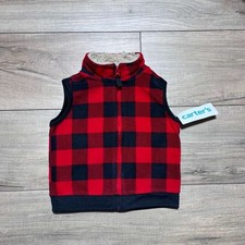 Carter Baby Boy Buffalo Plaid Fleece Full Zip Vest Size 18M Red  Black Plaid