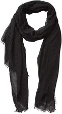 Cotton Blend Crinkle Vintage Soft Scarf with Fringed Edges,linen Black
