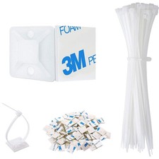 Strong Back-Glue Self Adhesive Cable Zip Tie Mounts Kit - 50 50 Set, White