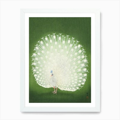 Weißer Pfau, Vintage asiatische Kunst Pr gerahmtes Wandbild Poster Leinwanddruck Bild