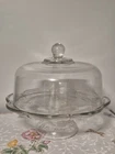 Vtg 12" Clear Glass Embossed Floral  Anchor Hocking Pedestal Cake Stand w/ Dome.