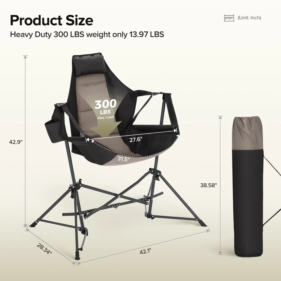 Silla Hamaca Columpio Portátil Plegable Exterior Camping Columpio Sillas con Bolsa de Transporte Foto 2 de 4