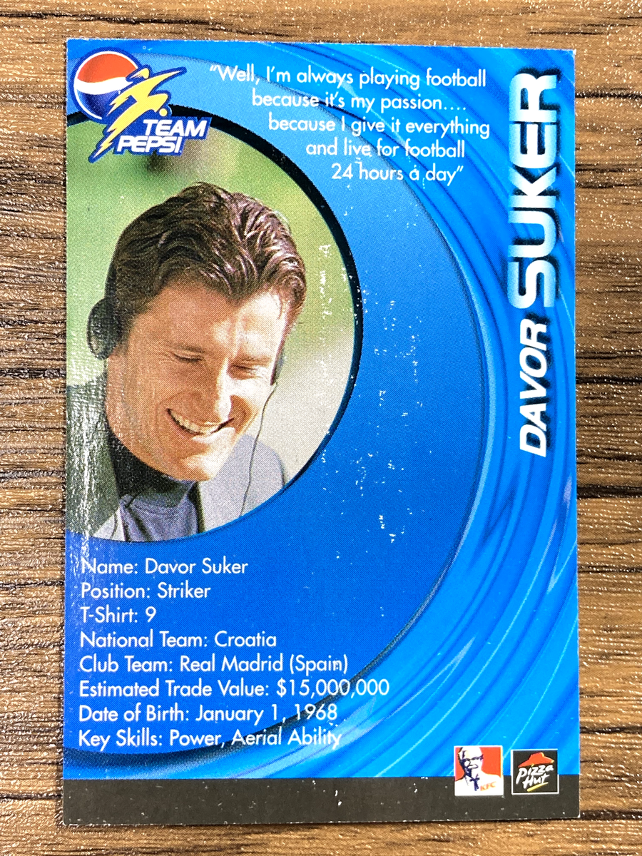 Team Pepsi 2002 FIFA World Cup Soccer Card Davor Suker Pizza Hat