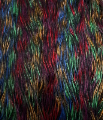 Faux Fur Shaggy 3'' Long Pile Fur Fabric 58''W SBY (Rainbow Burst) Soft, Colorful