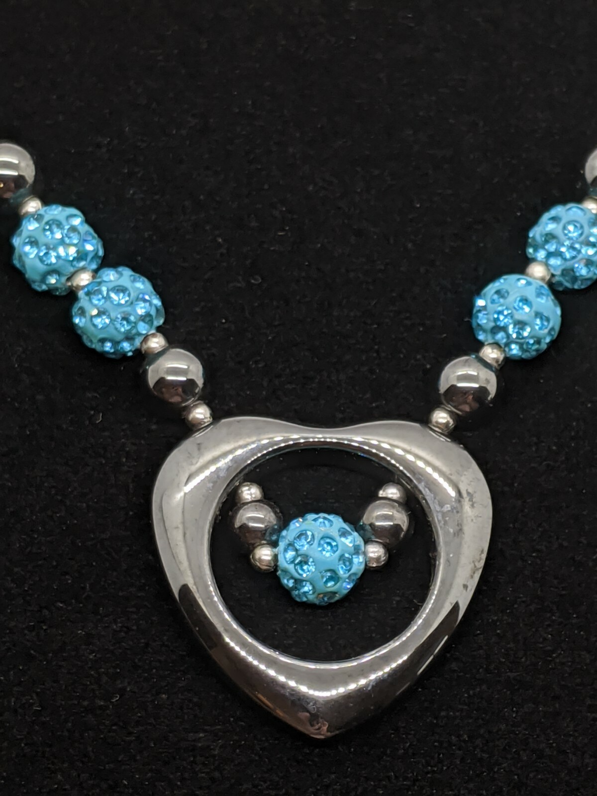 Gray Hematite Blue bead Heart Statement Necklace - image 1