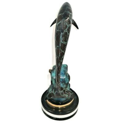 Large Bronze Dolphin Sculpture FLIPPER by W. Aribu on Marble