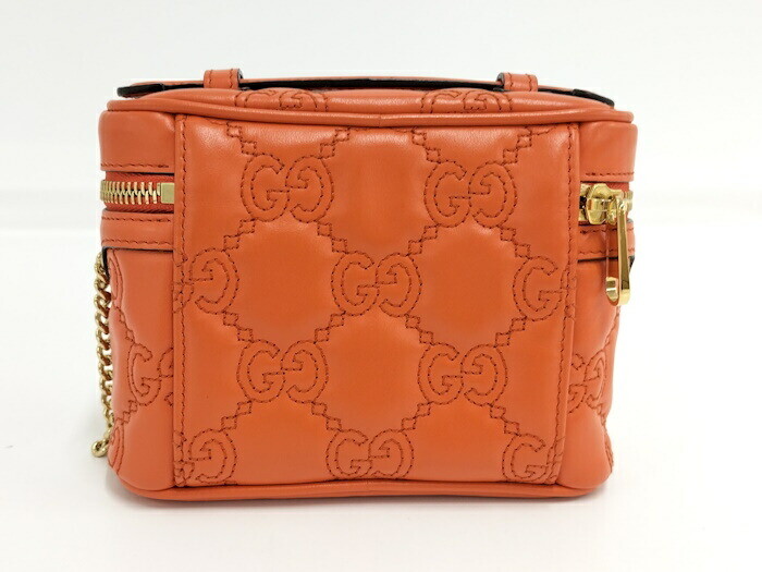 AUTH GUCCI CHAIN SHOULDER BAG GG MATELASSE MINI ORANGE