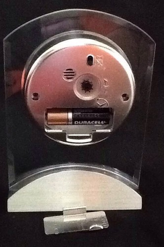HOWARD MILLER TRIBECA Beveled Clear Glass Table Clock w/Alarm #645-397 Battery - Picture 3 of 6