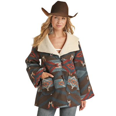 Powder River  Ladies Teal Aztec Wool Cape Coat PRWO92RZZ0-81
