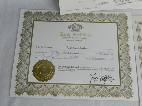 Vintage 1989 Cabbage Patch Kids Birth Certificate- Lillian Helen - Picture 2 of 4