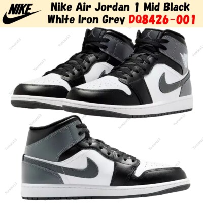 Nike Air Jordan 1 Mid Black White Iron Grey DQ8426-001 US Men's