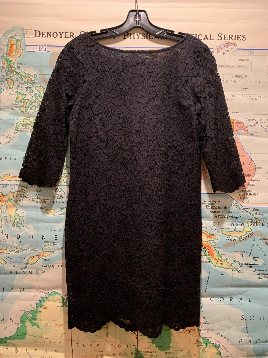 Michael Stars Lace Shift Dress Womens V Back 3 4 Sleeves Black S