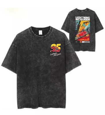 Lightning McQueen 95 Vintage T-Shirt Cars Movie Graphic Tee Streetwear Mcqueen